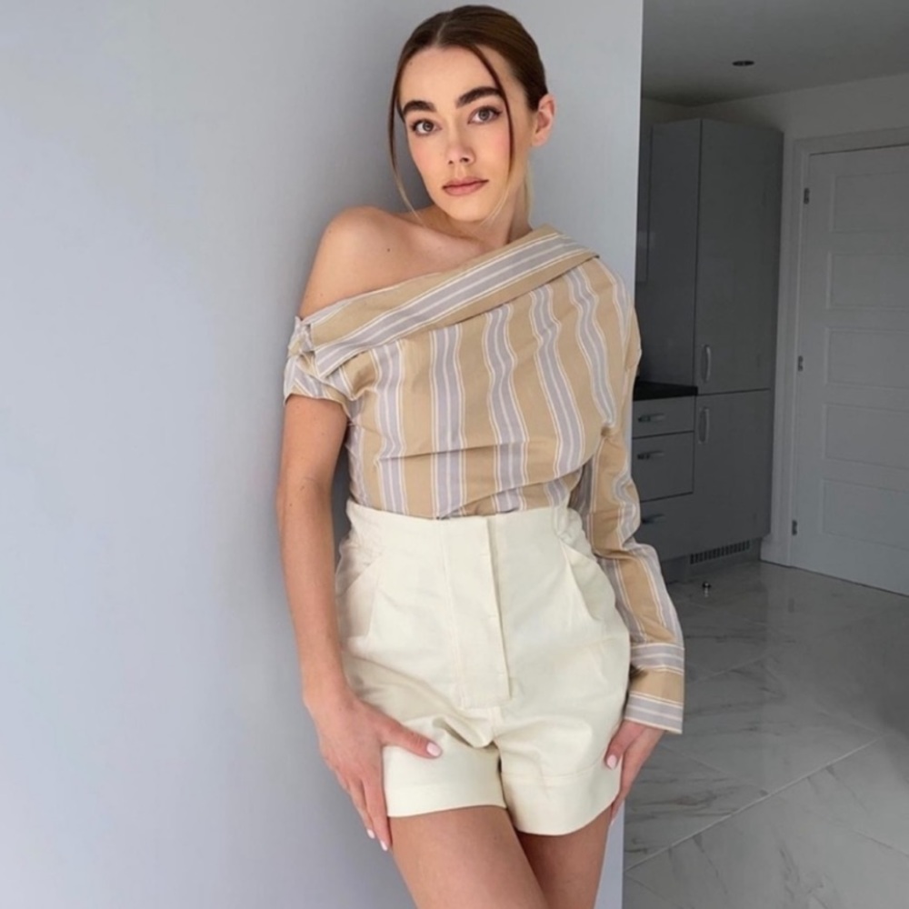 NWT Zara Striped one shoulder asymmetrical blouse top| zara printed shirt - Picture 3 of 10
